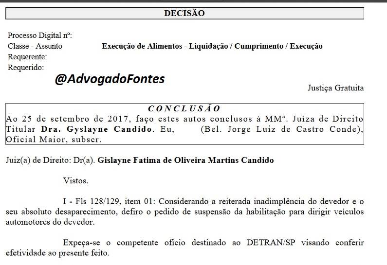 Novo pedido de suspensão de CNH de devedor de alimentos é 